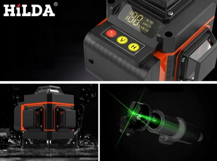 Hilda Poziomica 4D 360 Laserowa Laser Krzyżowy 2 Aku Tarcza Blokada Wahadła