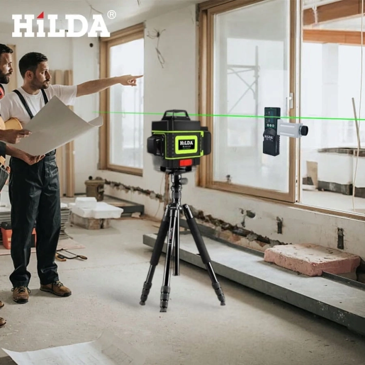 Hilda Poziomica 4D Statyw 2 Metry Laser Krzyżowy 360 2 Aku Blokada Wahadła