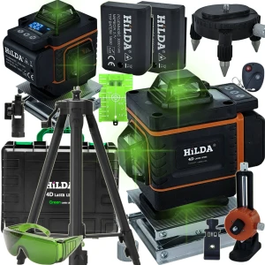 Hilda Poziomica 4D Statyw 1,6 M Laser Krzyżowy 360  2 Aku Blokada Wahadła