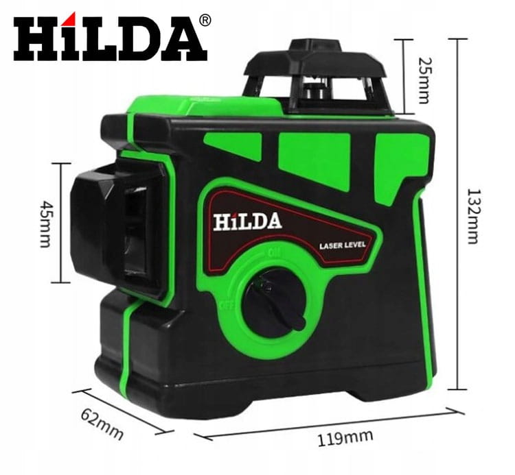POZIOMICA LASEROWA LASER HILDA 3D 12 LINII PRO LASER KRZYŻOWY TYCZKA 290 cm