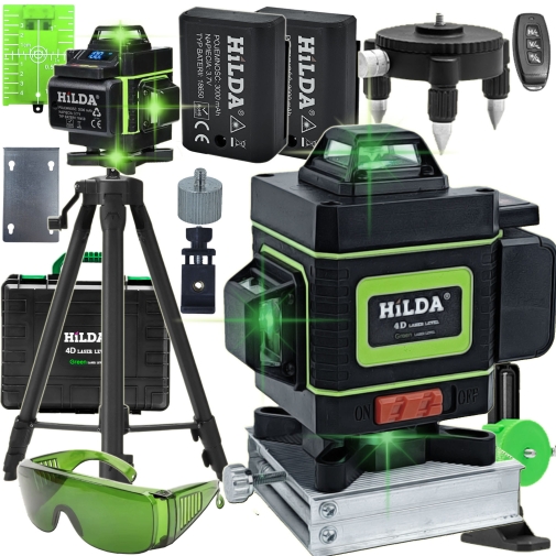 Hilda Poziomica 4D Pro 16 Linii Statyw 1.2 Metry Laser Krzyżowy Samopoziomujący Poziomica 360