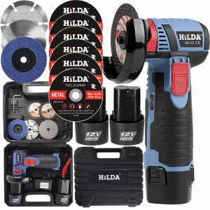 Hilda Bezszczotkowa Szlifierka Kątowa  12V 75 Mm 2 X Aku 9 X Tarcze