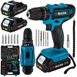 HILDA Wiertarko Wkrętarka Akumulatorowa 2 Ah 21V 2x Aku Udarowa Mocna Bity Wiertła 