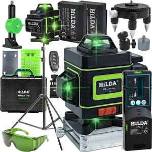 POZIOMICA LASEROWA HILDA 4D LASER KRZYŻOWY STATYW 200 CM ODBIORNIK DETEKTOR