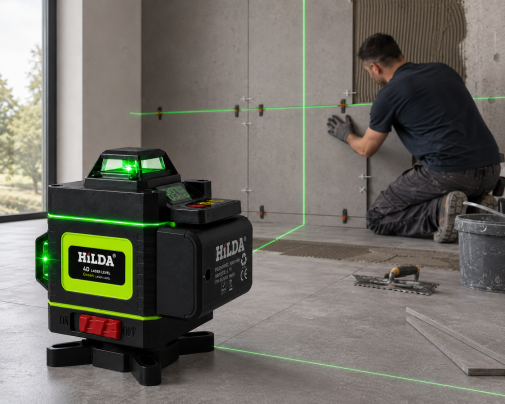 Hilda Laser Krzyżowy 4D Pro 16 Linii Samopoziomujący Poziomica 360 2 Aku