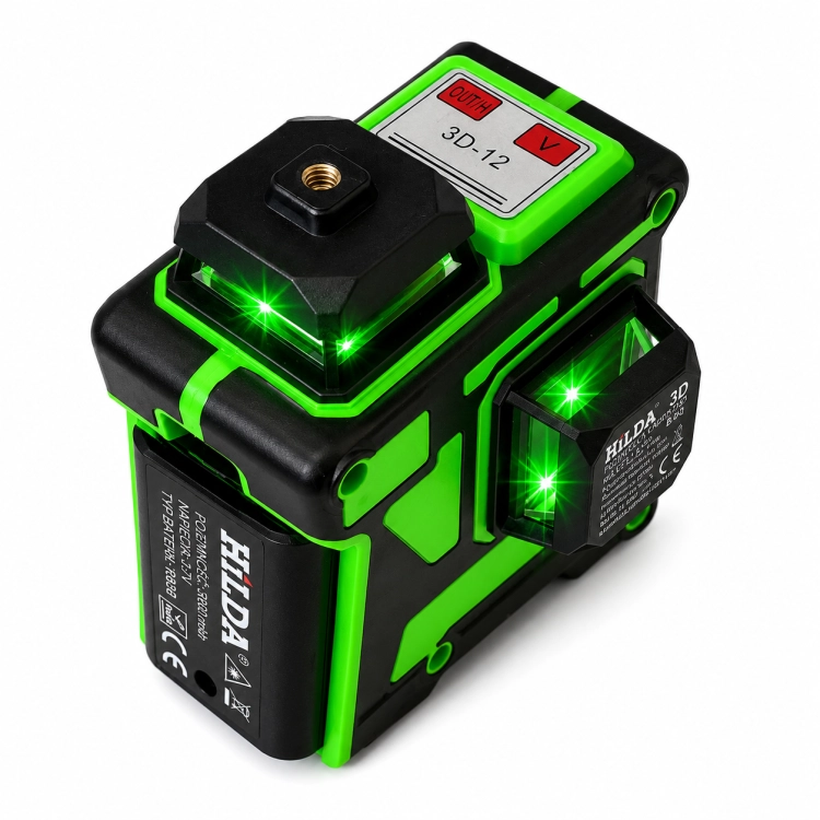 Hilda Poziomica 3D 12 Lini Laser Krzyżowy Samopoziomujący Statyw 2m