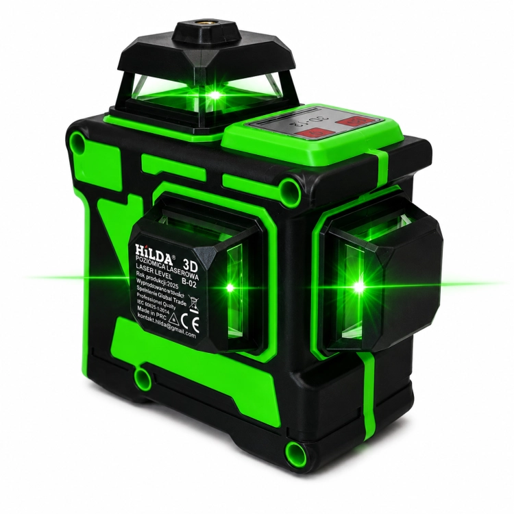 Hilda Poziomica 3D 12 Lini Laser Krzyżowy Samopoziomujący Statyw 2m