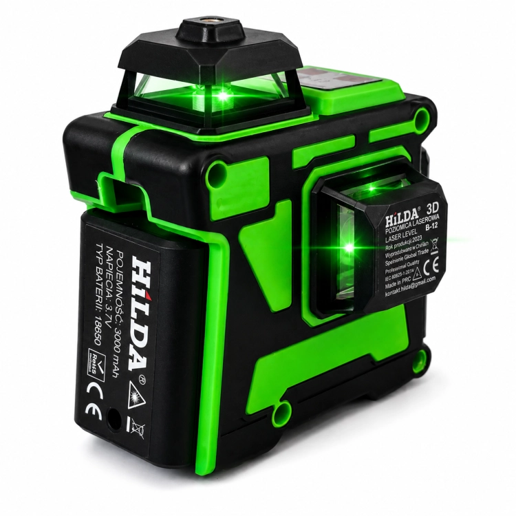 Hilda Poziomica 3D 12 Lini Laser Krzyżowy Samopoziomujący Statyw 2m