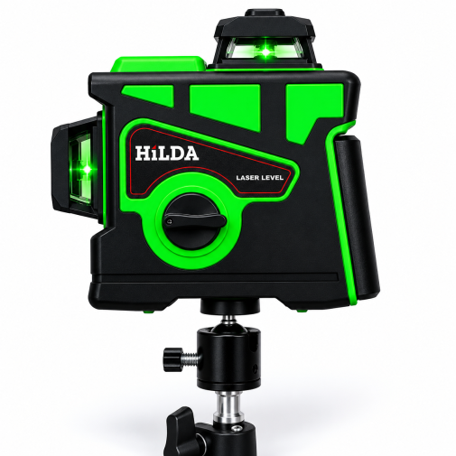 Hilda Poziomica 3D 12 Lini Laser Krzyżowy Samopoziomujący Statyw 2m