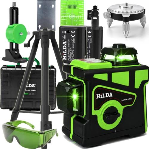 HILDA Poziomica Laserowa Laser 3D 12 linii + Statyw 160 cm