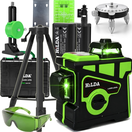 HILDA Poziomica Laserowa Laser 3D 12 linii + Statyw 160 cm