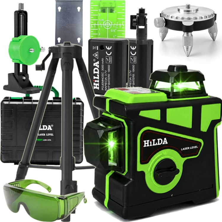 HILDA Poziomica Laserowa Laser 3D 12 linii + Statyw 160 cm