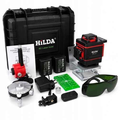 POZIOMICA LASEROWA 360 PŁASZCZYZNOWA HILDA 4D MAX LASER KRZYŻOWY TYCZKA 4,2