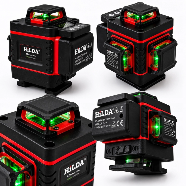 POZIOMICA LASEROWA 360 PŁASZCZYZNOWA HILDA 4D MAX LASER KRZYŻOWY TYCZKA 4,2