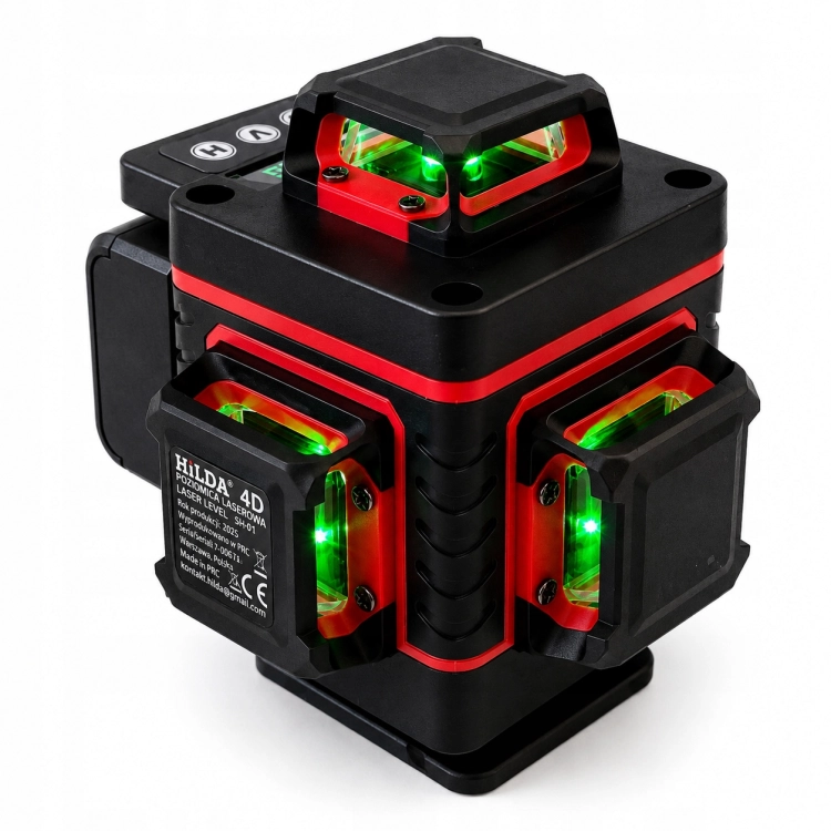 POZIOMICA LASEROWA 360 PŁASZCZYZNOWA HILDA 4D MAX LASER KRZYŻOWY TYCZKA 4,2
