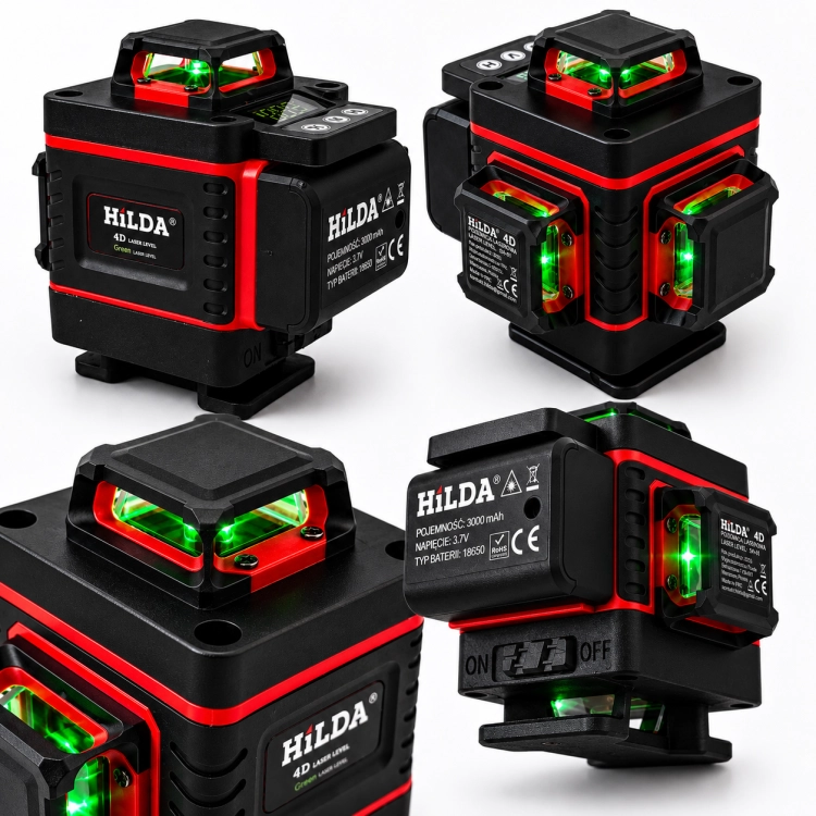 Hilda Poziomica 4D Statyw 1,6 M Laser Krzyżowy 360 2 Aku Blokada Wahadła