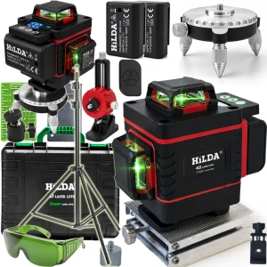 Hilda Poziomica 4D  Statyw 2 Metry Laser Krzyżowy 360 2 Aku Blokada Wahadła