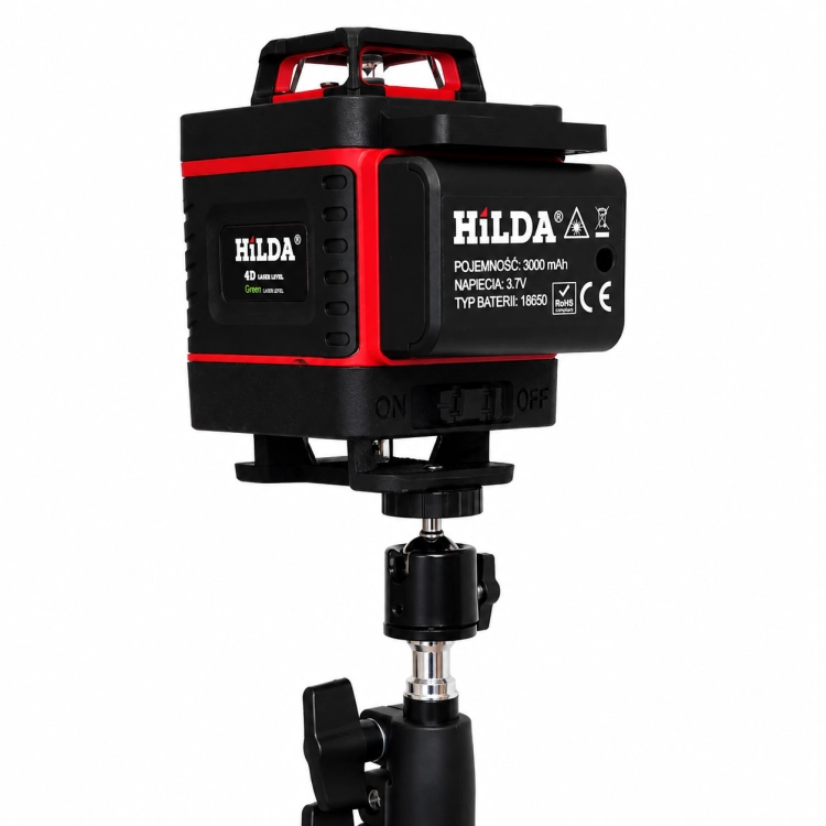 Hilda Poziomica 4D Statyw 2 Metry Laser Krzyżowy 360 2 Aku Blokada Wahadła