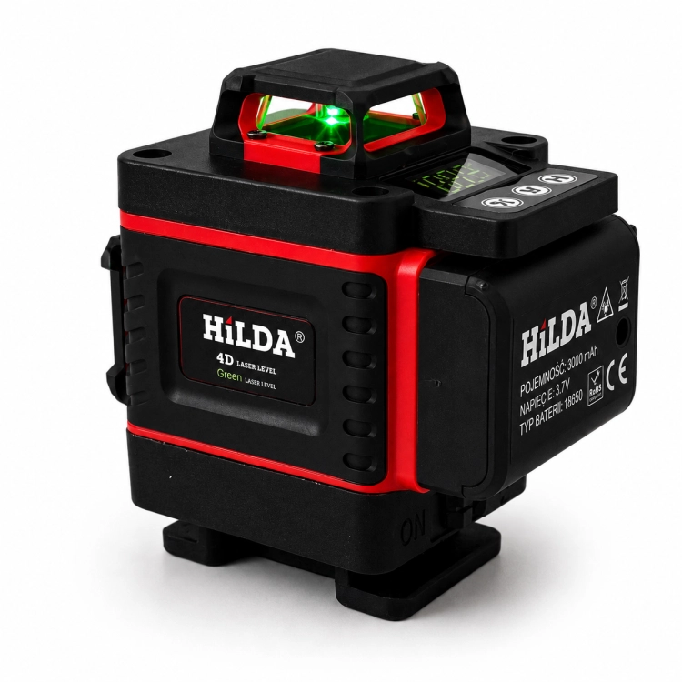 Hilda Poziomica 4D Statyw 2 Metry Laser Krzyżowy 360 2 Aku Blokada Wahadła