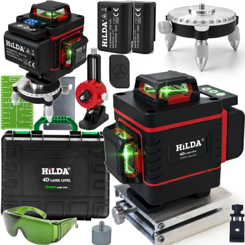 Hilda Poziomica 4D 360 Laserowa Laser Krzyżowy 2 Aku Tarcza Blokada Wahadła