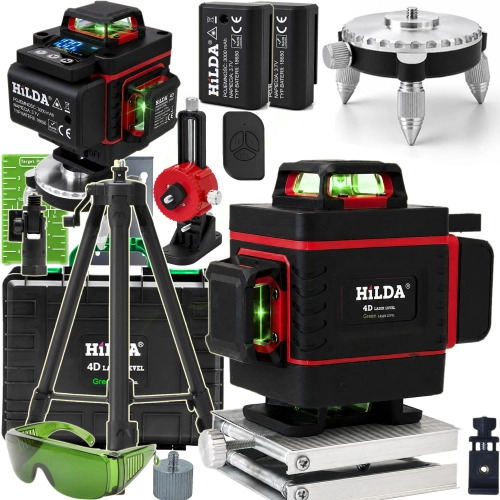 4D MAX + Statyw 1,6 m HILDA Poziomica Laserowa 16 Linii Laser Krzyżowy 360° 2 Akumulatory Blokada Wahadła