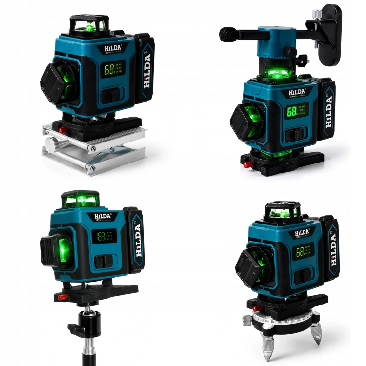 4D PRO + Tyczka 4.2 m HILDA Poziomica Laserowa 16 Linii Laser Krzyżowy 360°