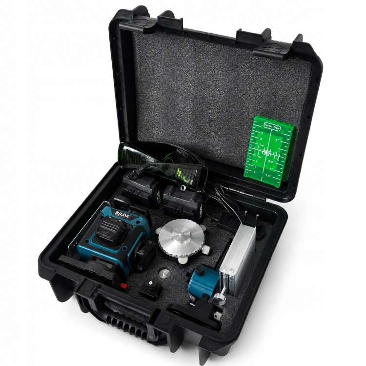 4D PRO + Tyczka 4.2 m HILDA Poziomica Laserowa 16 Linii Laser Krzyżowy 360°