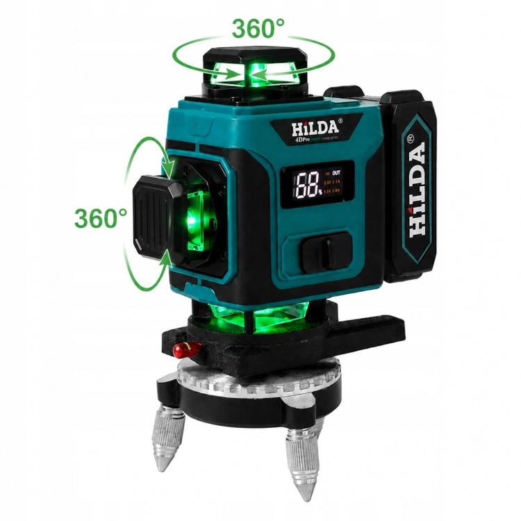 4D PRO + Tyczka 4.2 m HILDA Poziomica Laserowa 16 Linii Laser Krzyżowy 360°