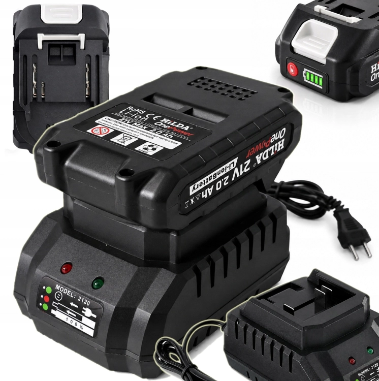 SZYBKA ŁADOWARKA + AKUMULATOR 21V 2Ah FAST CHARGER 2A 42W LED HILDA