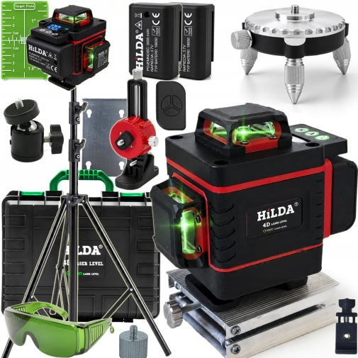 4D MAX + Statyw 4 m HILDA Poziomica Laserowa 16 Linii Laser Krzyżowy 360°