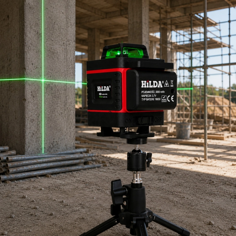 4D MAX +Odbiornik +Statyw 2 m HILDA Poziomica Laserowa 16 Linii Laser Krzyżowy 360°
