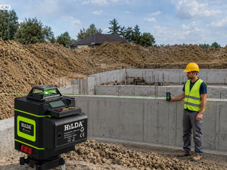 4D + Odbiornik HILDA Poziomica Laserowa 16 Linii Laser Krzyżowy 360°